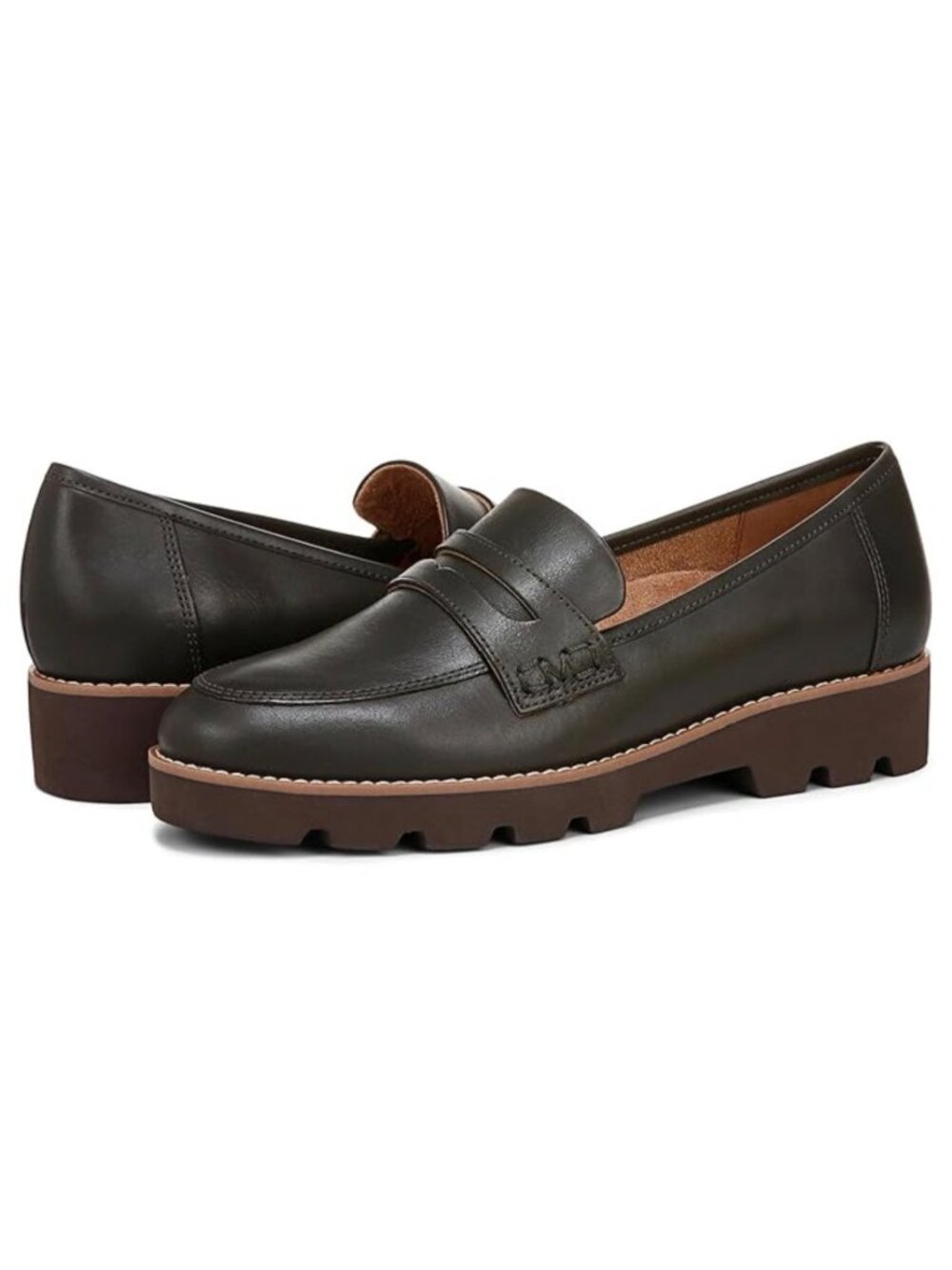 Vionic Cheryl II Leather Loafer Size 8/ 8.5 EU 39 Dark Khaki Brown NWOB